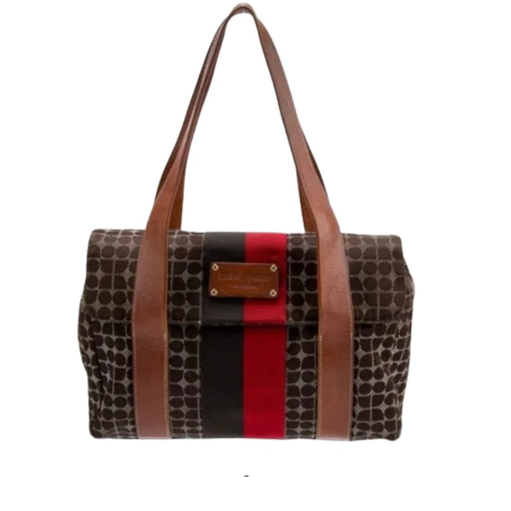 Kate Spade Womens Classic Noel Stevie Brown Red Signature Stripe Tote Handbag
